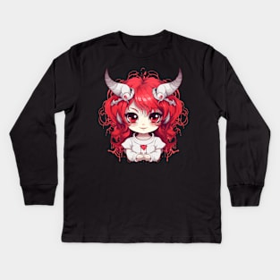 Cute Looking Anime Demon Girl Kids Long Sleeve T-Shirt